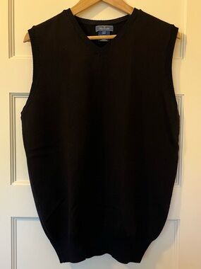 Faconnable 100% Merino Wool Black V-Neck Sweater Vest | Made in Italy | Large